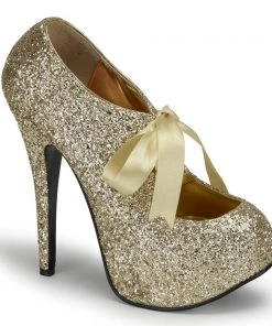 Pleaser Direct Larger Size Shoes Teeze 10G Gold Glitter Platforms