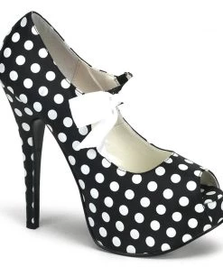 Pleaser Direct Teeze 25 Black Satin & White Polka Dot Platforms