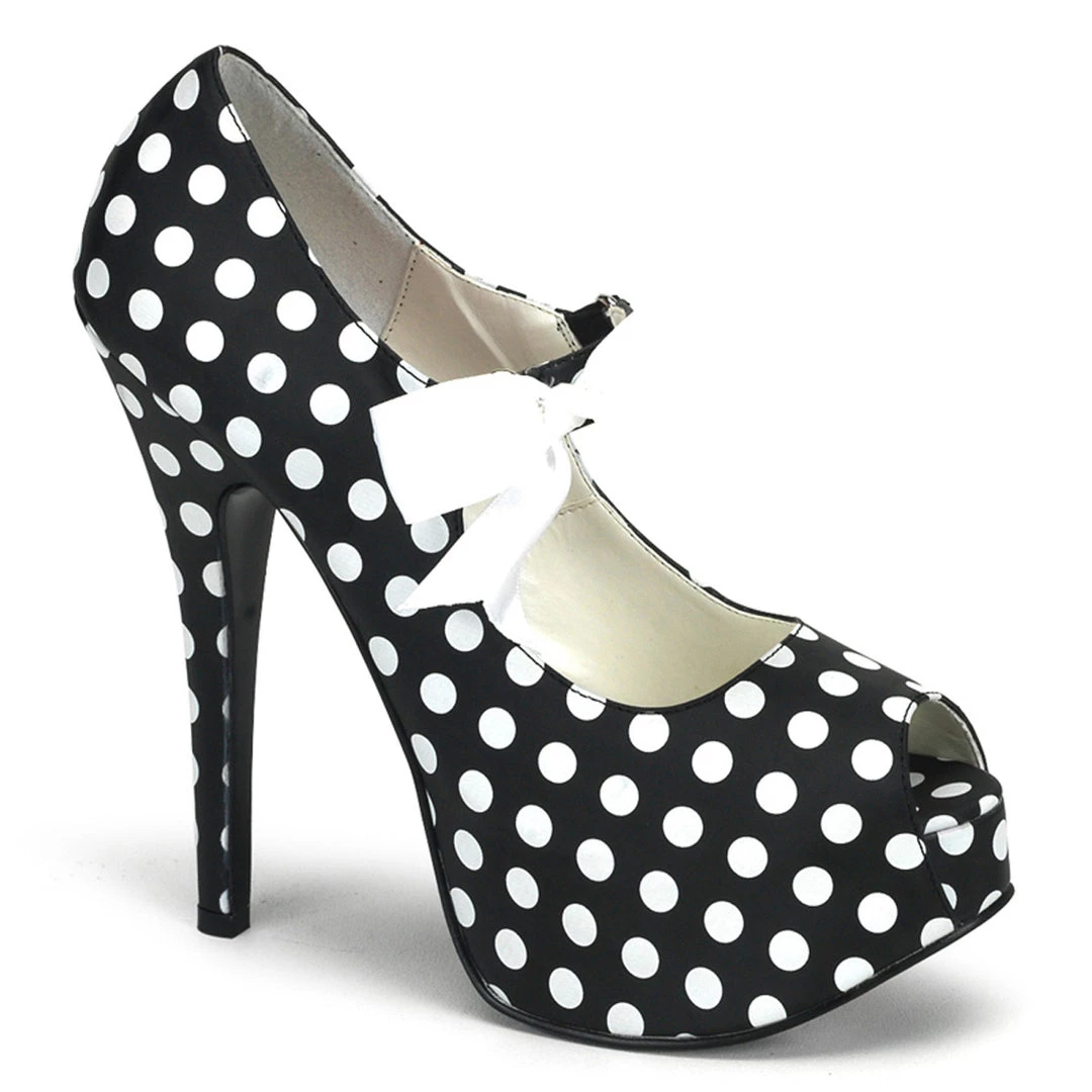 Pleaser Direct Teeze 25 Black Satin & White Polka Dot Platforms 1 Pleaser Direct Teeze 25 Black Satin & White Polka Dot Platforms