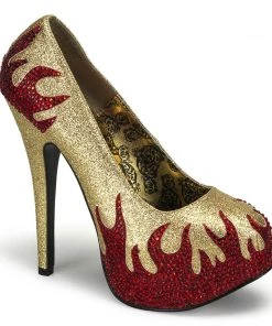 Pleaser Direct Larger Size Shoes Teeze 27 Red & Gold Flaming Platforms