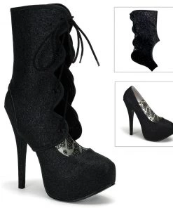Pleaser Direct Teeze 31G Black Glitter Platforms With Detachable Shaft Larger Size Shoes