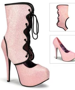 Pleaser Direct Teeze 31G Pink Glitter Platforms With Detachable Shaft Larger Size Shoes