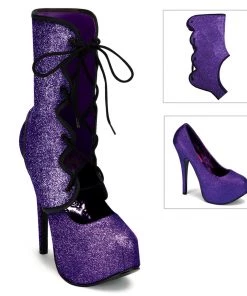 Pleaser Direct Larger Size Shoes Teeze 31G Purple Glitter Platforms With Detachable Shaft