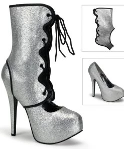 Pleaser Direct Larger Size Shoes Teeze 31G Silver Glitter Platforms With Detachable Shaft