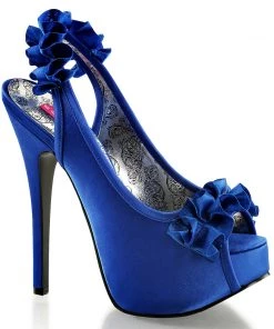 Pleaser Direct Teeze 56 Blue Satin Platform Sandals