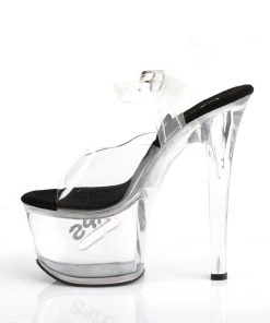 Pleaser Direct Tipjar 708-5 Clear & Black Platforms Larger Size Shoes