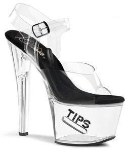 Pleaser Direct Tipjar 708-5 Clear & Black Platforms Larger Size Shoes