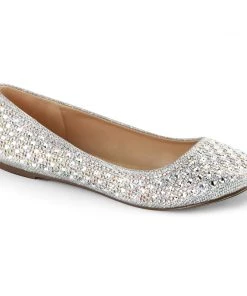 Pleaser Direct Treat 06 Silver Rhinestone Ballet Flats