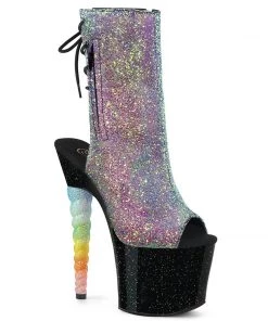 Pleaser Direct Glitter Shoes Unicorn 1018G Black And Purple Glitter Ankle Boots