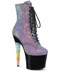 Pleaser Direct Unicorn 1020G Black And Purple Glitter Boots Glitter Shoes