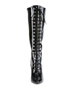 Pleaser Direct Larger Size Shoes Vanity 2020 Black Patent Lace Up Knee High Boots