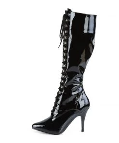 Pleaser Direct Larger Size Shoes Vanity 2020 Black Patent Lace Up Knee High Boots