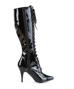 Pleaser Direct Larger Size Shoes Vanity 2020 Black Patent Lace Up Knee High Boots