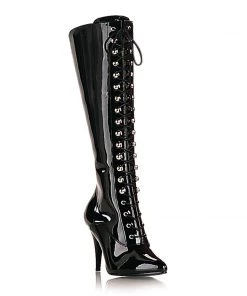 Pleaser Direct Larger Size Shoes Vanity 2020 Black Patent Lace Up Knee High Boots
