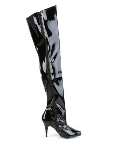 Pleaser Direct Vanity 3010 Black Patent Thigh High Boots Larger Size Shoes