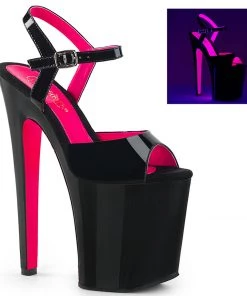 Pleaser Direct Xtreme 809TT Black Patent And Neon Pink Platforms
