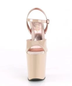 Pleaser Direct Larger Size Shoes Xtreme 809TT Nude & Rose Gold Chrome Platforms