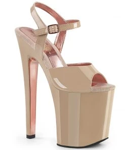 Pleaser Direct Larger Size Shoes Xtreme 809TT Nude & Rose Gold Chrome Platforms