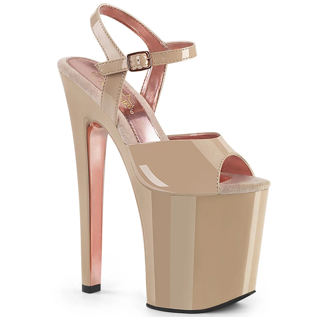 Pleaser Direct Larger Size Shoes Xtreme 809TT Nude & Rose Gold Chrome Platforms 1 Pleaser Direct Larger Size Shoes Xtreme 809TT Nude & Rose Gold Chrome Platforms