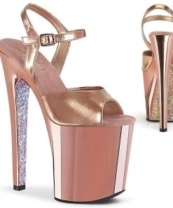 Pleaser Direct Xtreme 809TTG Rose Gold Chrome Glitter Platforms