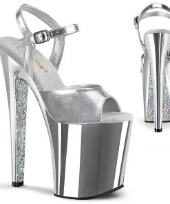 Pleaser Direct Xtreme 809TTG Silver Chrome Glitter Platforms